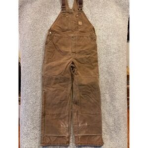 Vintage Carhartt Bib Overalls Men 40X32 R27CHT Brown Duck Lined Double Knee USA*